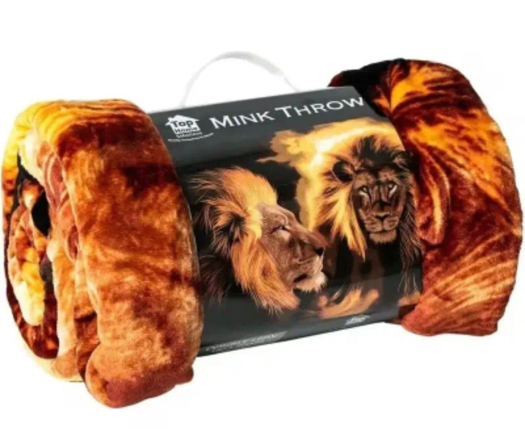 200x240 Cm Animal Print Luxury Faux Fur Fleece Blanket for Adults – Double Lion Print Warm Large Throw for Sofa, Bed, Settee, Armchair