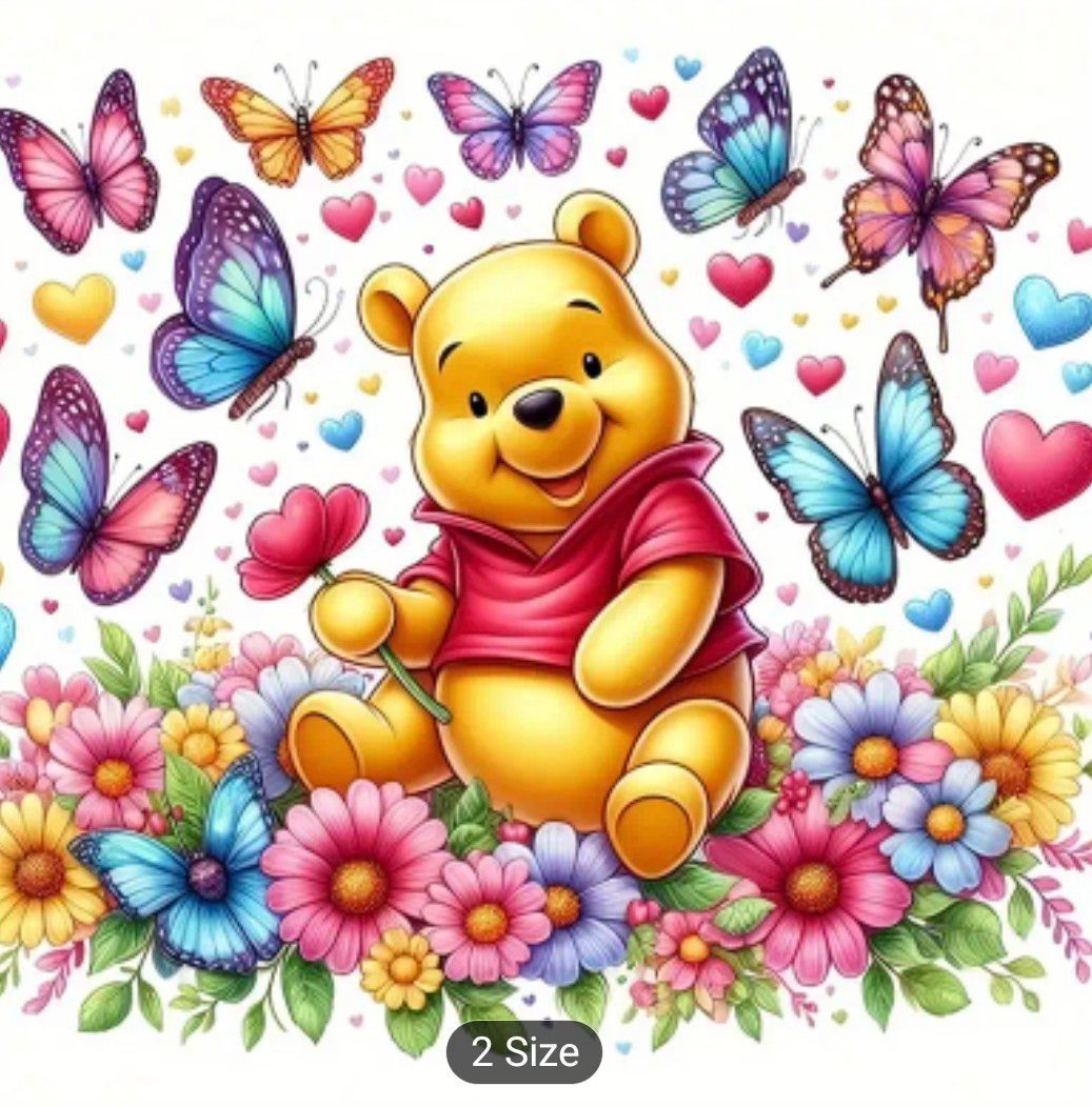 1pc Winnie the Pooh 5D DIY Diamond Painting Kit - Large Round Canvas Art, Vibrant Floral &amp; Butterfly Design, Ideal for Home Decor, Birthday, Anniversary Gifts, New Diamond Painting Kits