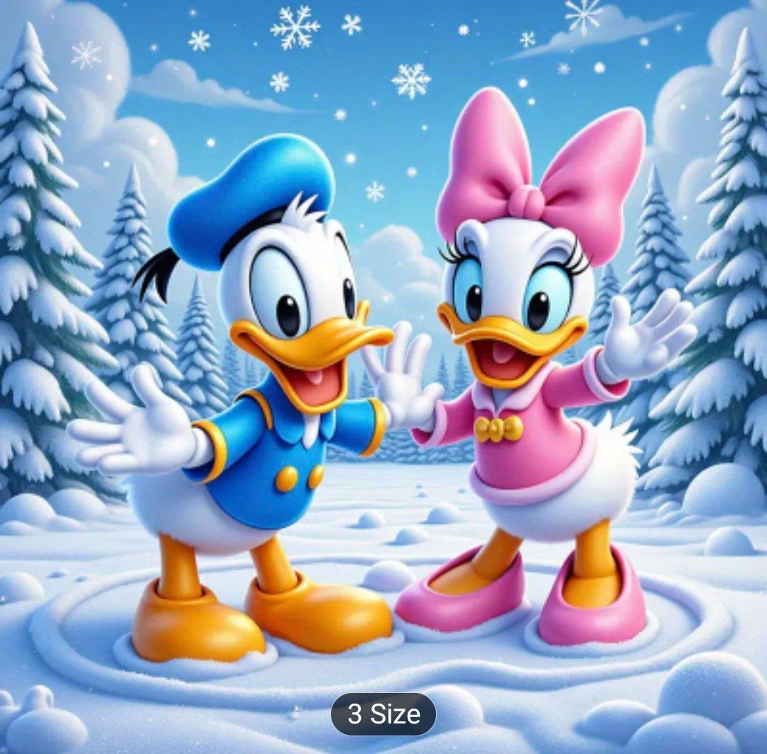 5D DIY Large-sized round diamond art painting set, featuring Donald Duck and Daisy Duck anime themes in various sizes, is perfect for home decoration, Thanksgiving, Christmas, Halloween, Independence