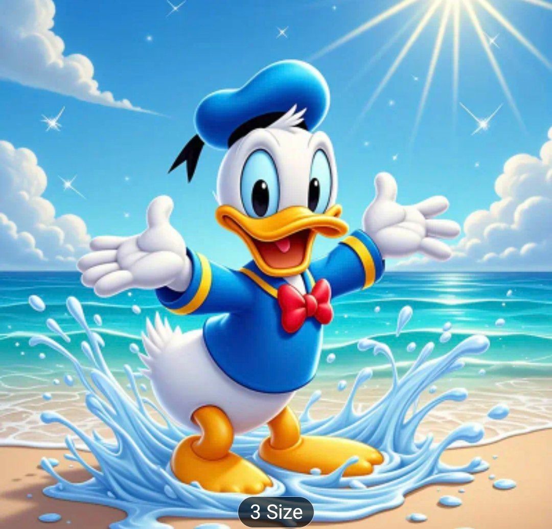 5D DIY Round Diamond Painting Kit - Donald Duck Beach Scene, Full Drill Canvas Art, Easy Craft for Home Decor, Perfect Gift for Thanksgiving, Halloween, Christmas, Family Gatherings, Festive Wall Art