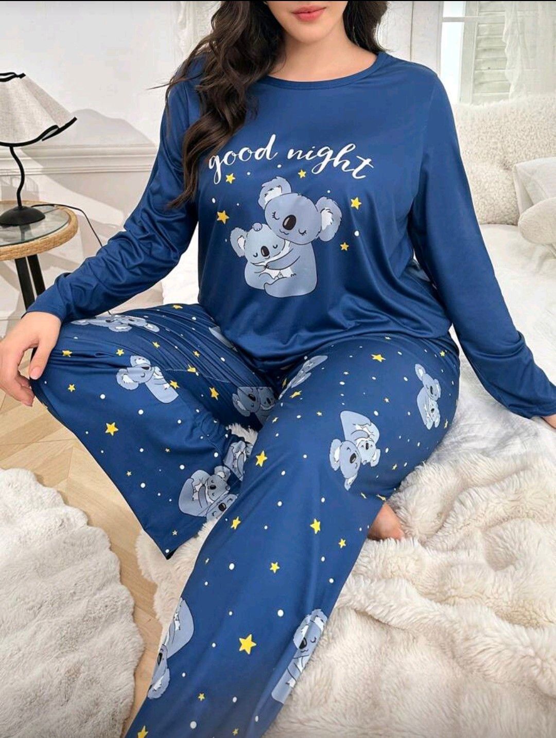 Cute Koala Print Plus Size Pullover Long Sleeve Top &amp; Pants Pajama Set, Outfits  Cozy And Elegant Details, Fall Winter Clothes