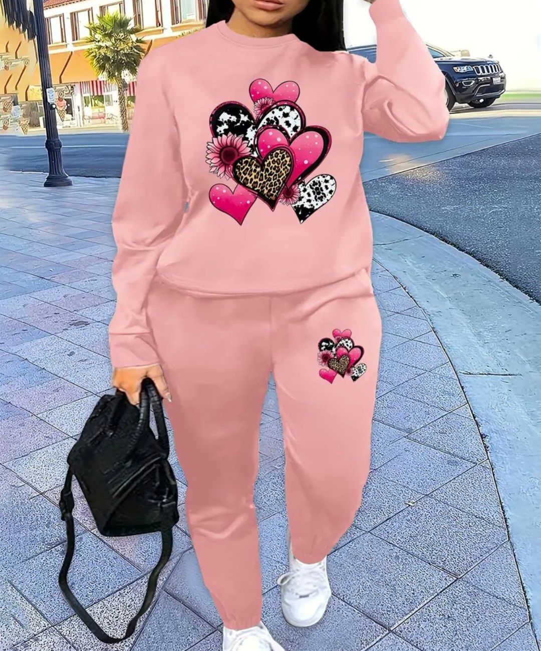 Graphic Print Two Piece Set, Crew Neck Sweatshirt &amp; Pants, Women's Clothing