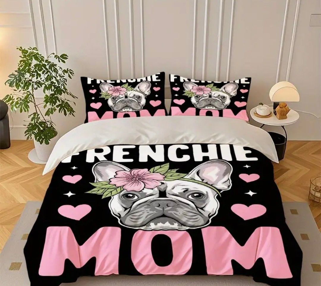 French Bulldog Mom Cute Floral Print Duvet Cover Set