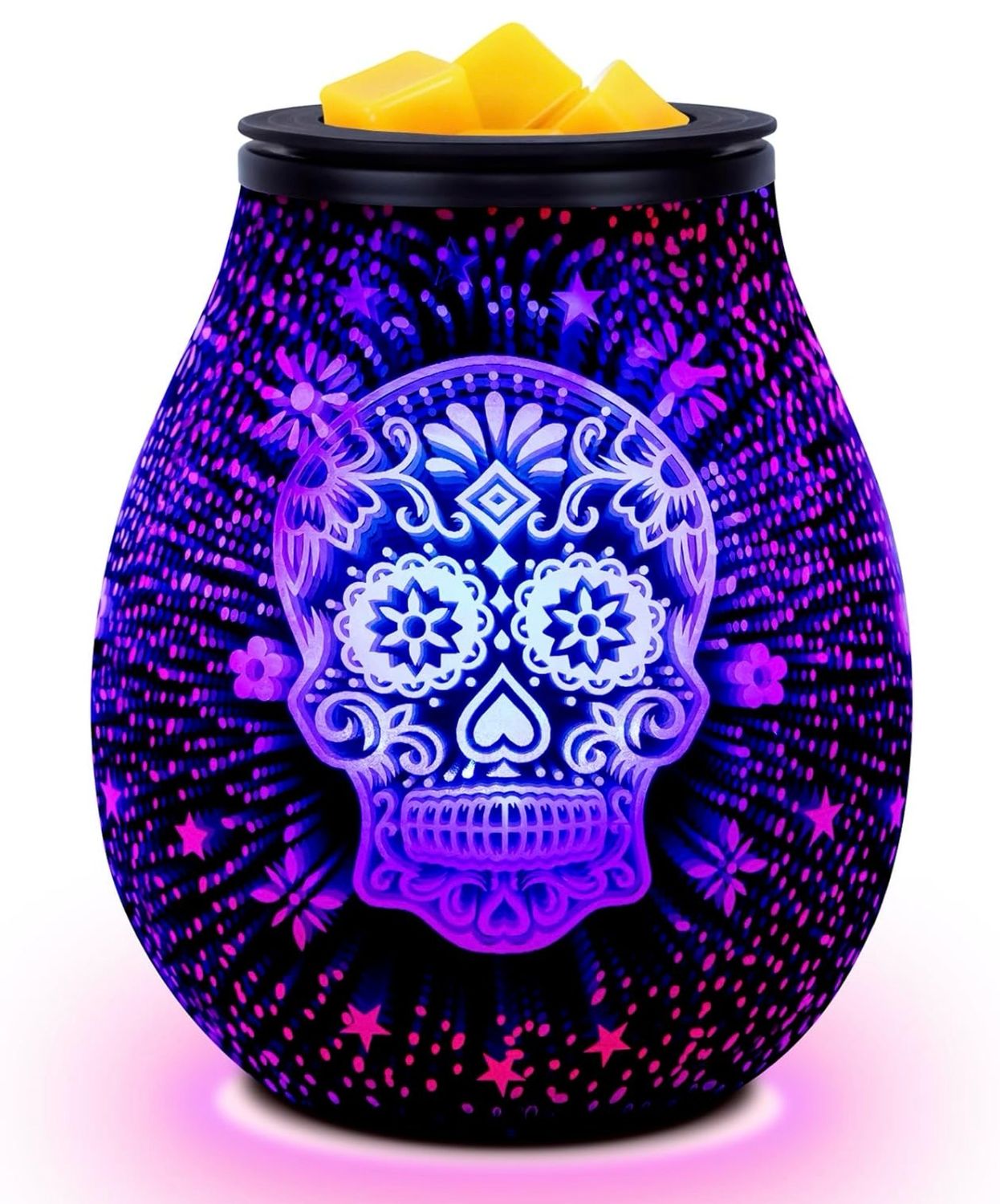 Bobolyn Glass Electric Oil Burner Wax Melts Burner Fragrance Scented Wax Candle Warmer Aroma Essential Oils Burner Melter for Home Office Bedroom Living Room Gifts - Skull