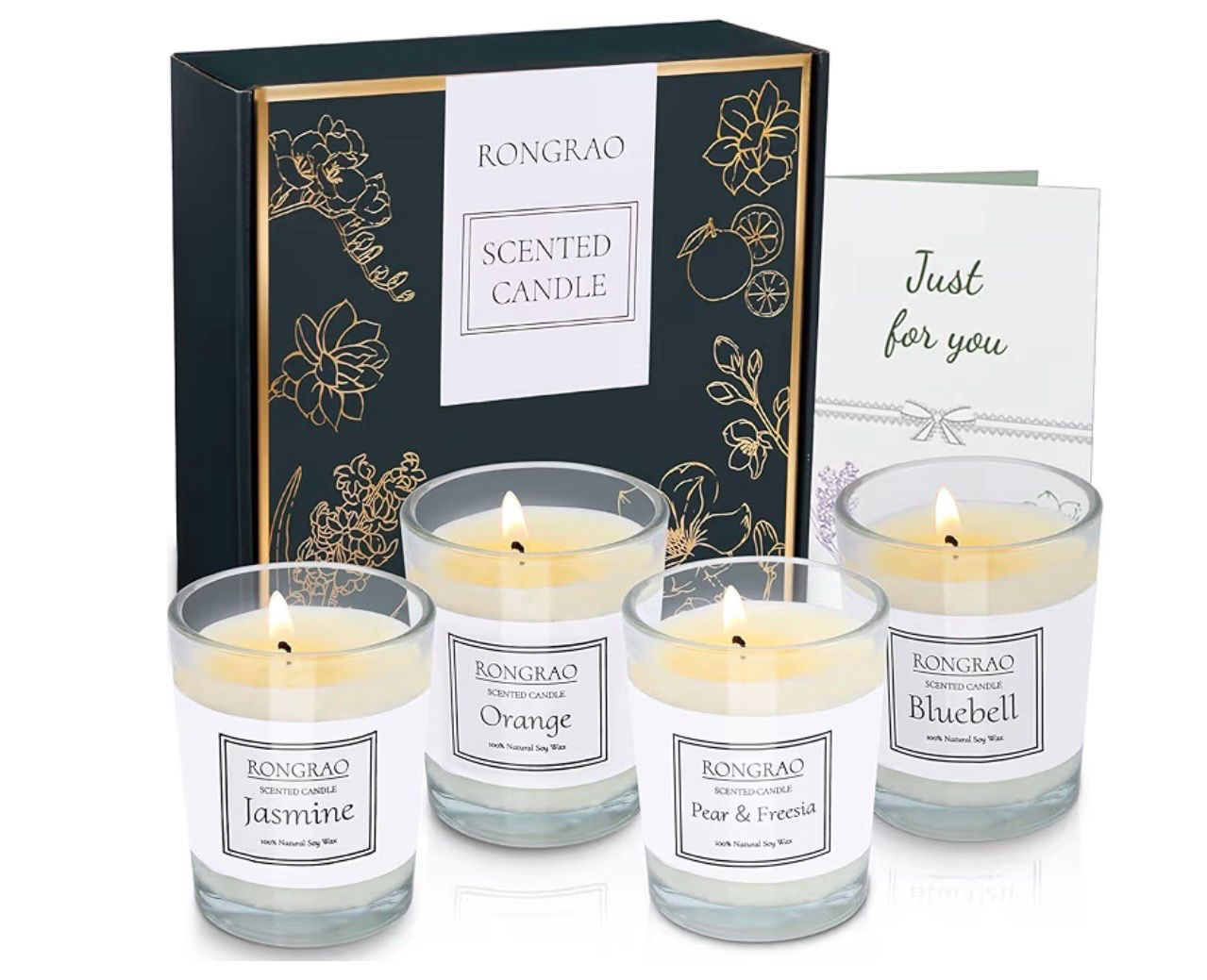 Scented Candles Gift Set, Soy Wax Candle of Jasmine, Pear &amp; Freesia, Orange, Bluebell, Perfect for Women, Birthday, Bath Yoga, Weddings, Christmas, Mother’s Day, Valentine’s Day