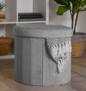 Home Collections Chenille Round Storage Ottoman - Grey