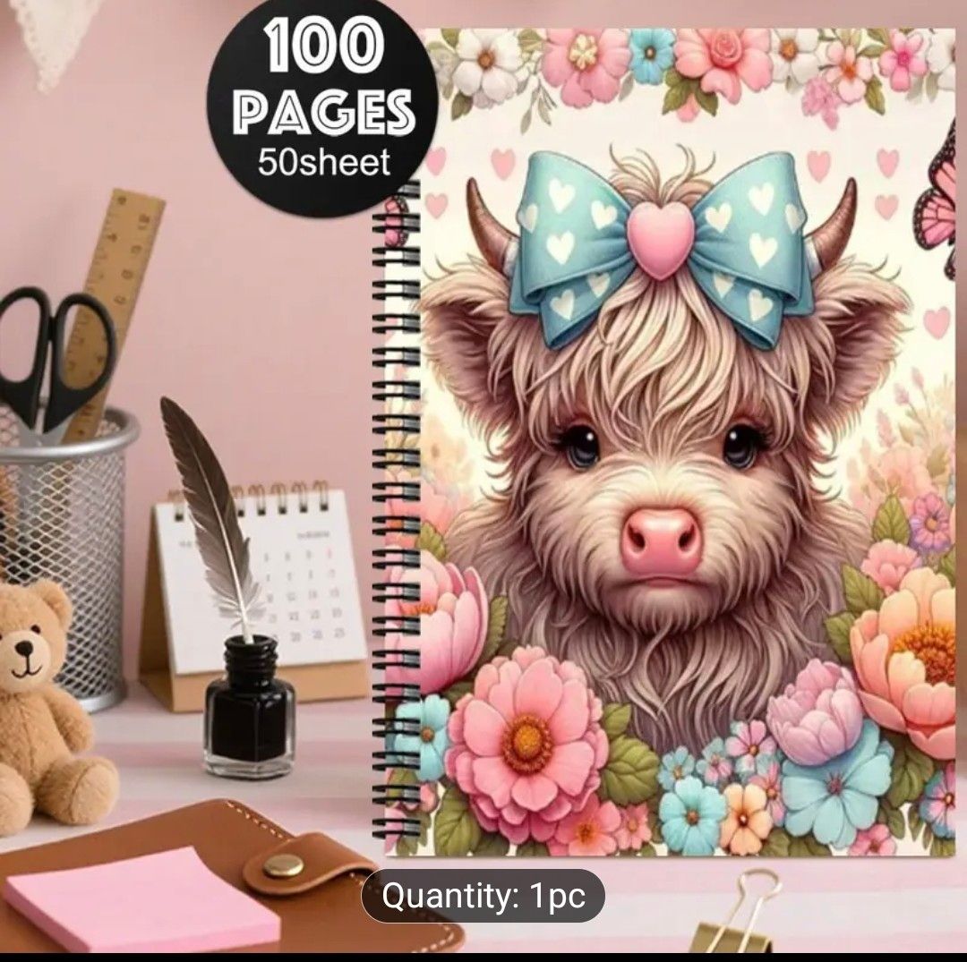 1pc Scottish Highland Cow Journal &amp; Planner - Adorable Scottish Cow with Spiral Binding, Cute Cow Design Diary for Women, Cow Lovers, Office &amp; - Personal Organizer &amp; Travel Diary Gift for Animal Enthu