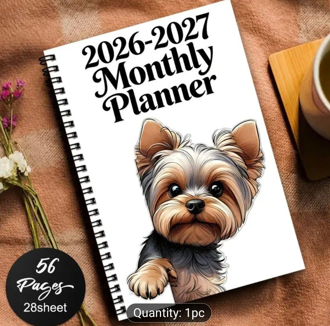 1pc 2026-2027 Monthly Planner Calendar Spiral Notebook Journal with Cute Yorkshire Terrier Puppy | Perfect for Diary Daily Planning, Office School Supplies, Record Book