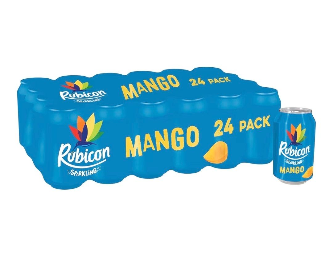 Rubicon 24 Pack Sparkling Mango Flavoured Fizzy Drink with Real Fruit Juice, Handpicked Fruits for a Temptingly Intense Taste "Made of Different Stuff" - 24 x 330ml Cans