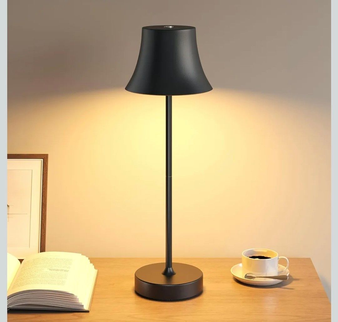 Rechargeable Table Lamp, Cordless Battery Operated Touch USB Table Lamp, 3-Level Dimmable Brightness, IP54 Waterproof, Full Metal Housing, Dual Battery Power, Black [Energy Class A]
