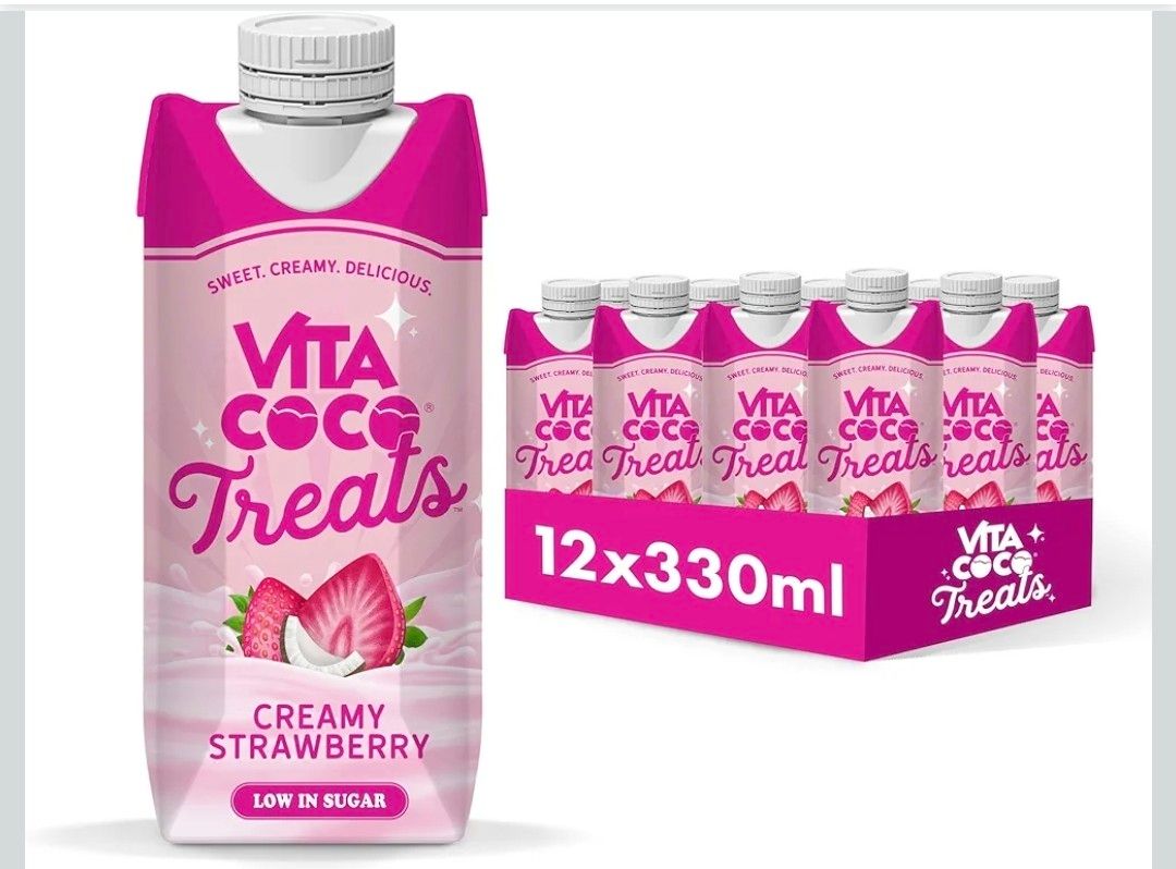 Vita Coco Treats Creamy Strawberry 12x330ml, Packed with Electrolytes, High in Potassium, Low in Calories, Vegan, Guilt-Free Indulgence, Ethically Sourced, B Corp Certified