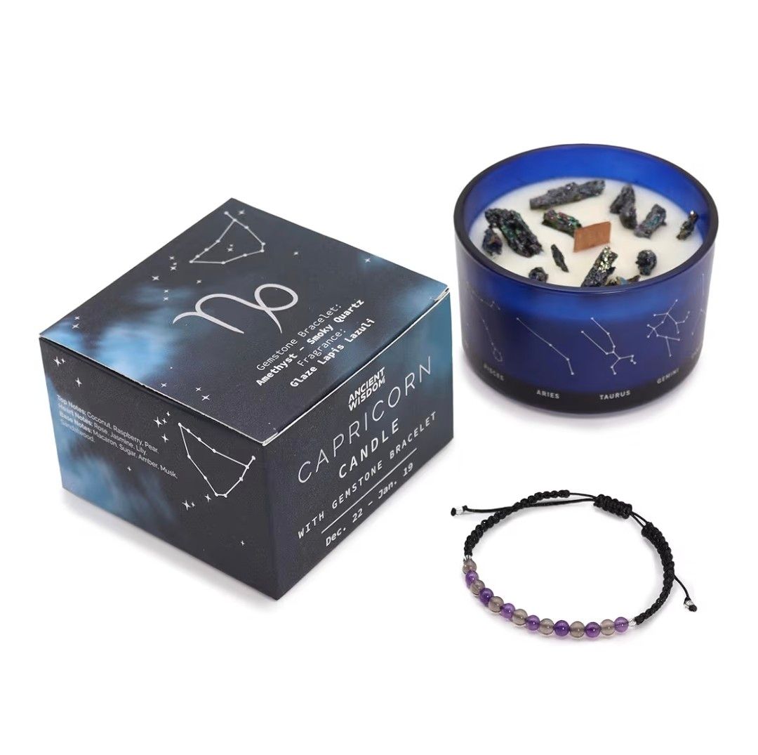 Zodiac Candle with Natural Stones and Semi-Precious Stones Bracelet in Gift Box – Scented Candles Aromatherapy – Original