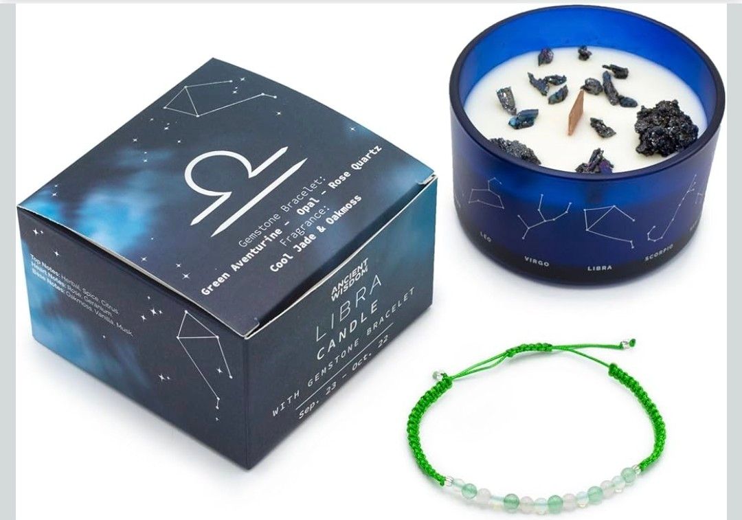 Zodiac Sign Candle with Gems, Slightly Scented Bracelet, Gift Idea, Christmas, Birthday, Women, Men, Mother's Day, Father's Day