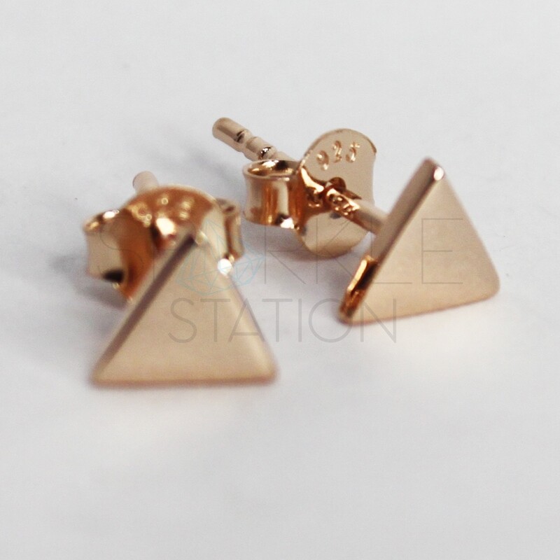 Rose Gold Plated Sterling Silver Triangle Stud Earrings