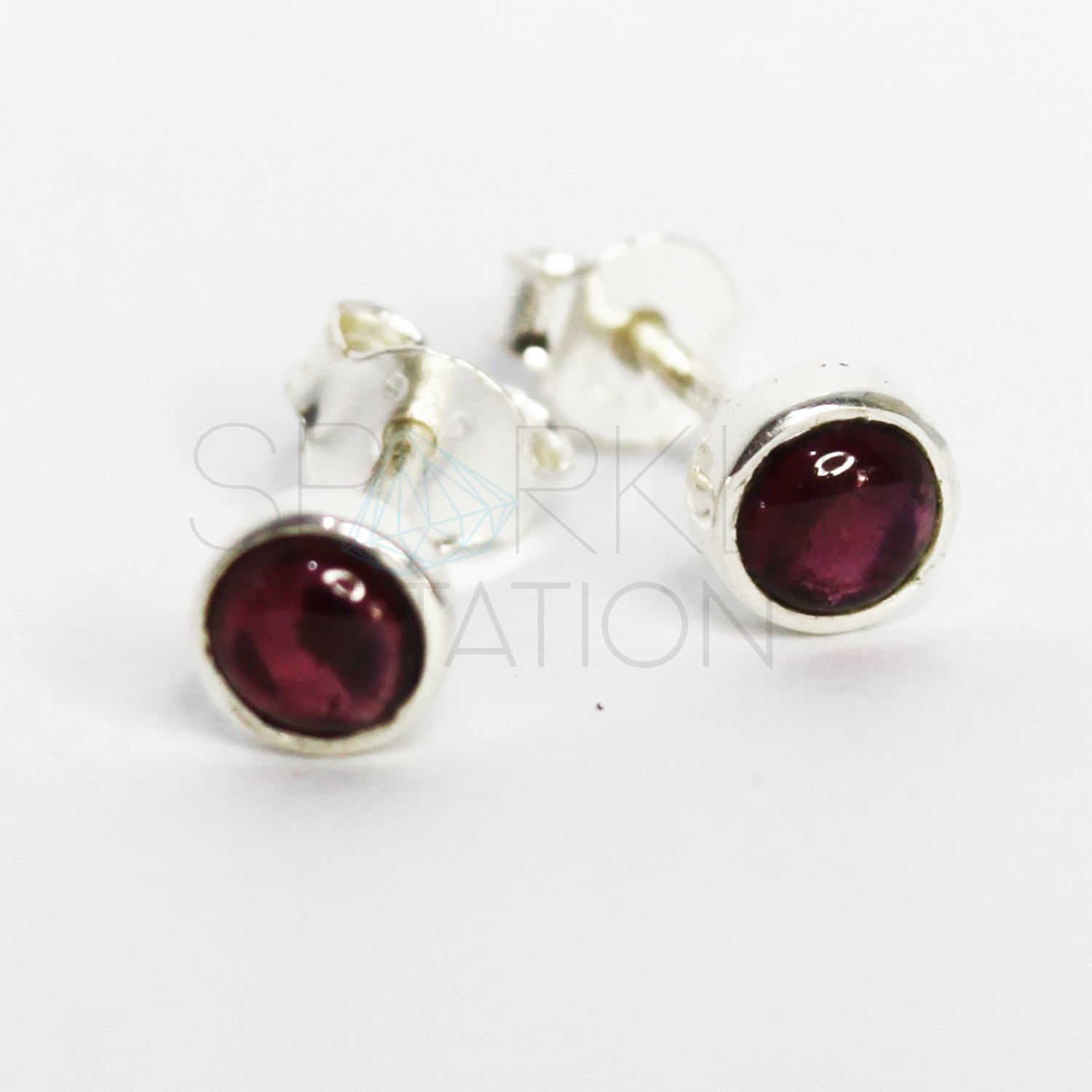 Sterling Silver Garnet Stud Earrings