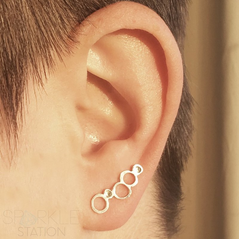 Sterling Silver Pebble Cutout Crawler Stud Earrings