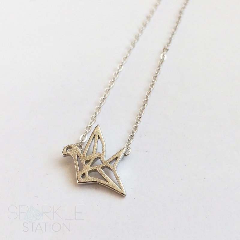 Sterling Silver Paper Crane Necklace