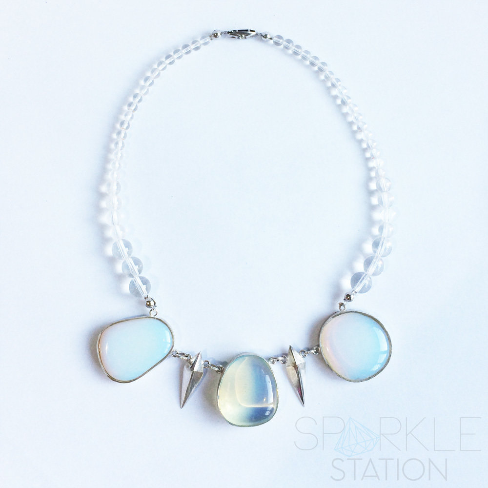 Opalite, Rock Crystal and Sterling Silver Necklace