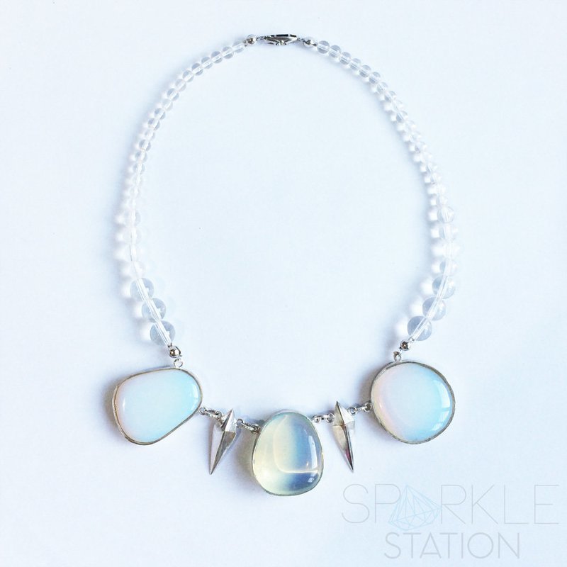 Opalite, Rock Crystal and Sterling Silver Necklace