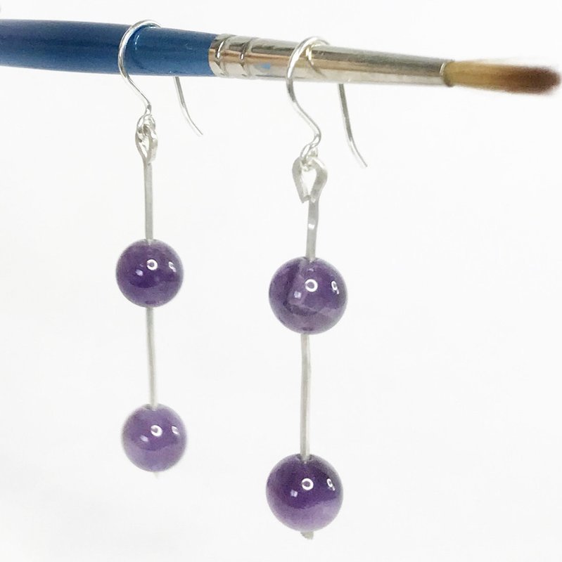 Sterling Silver Amethyst Bead Drop Earrings