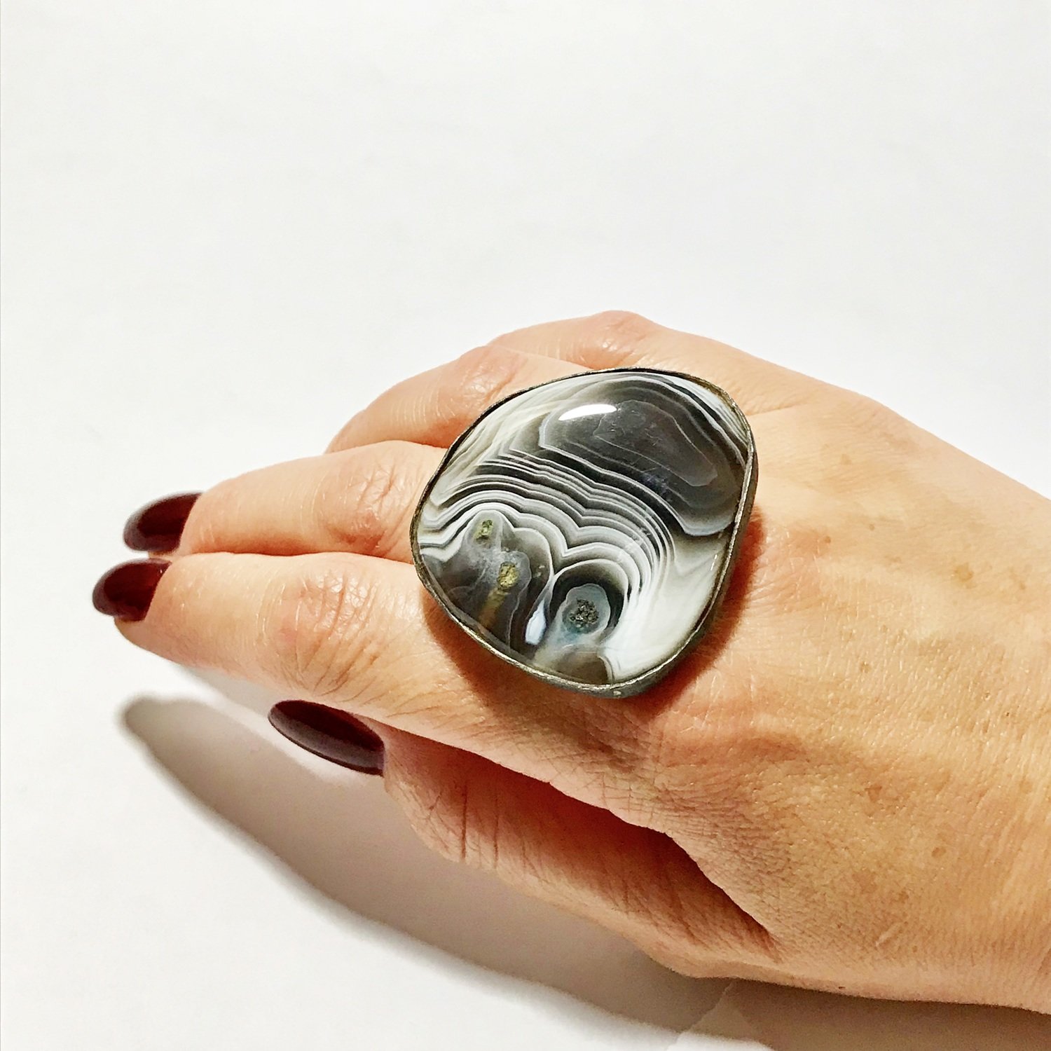 Botswana Agate Sterling Silver Statement Ring