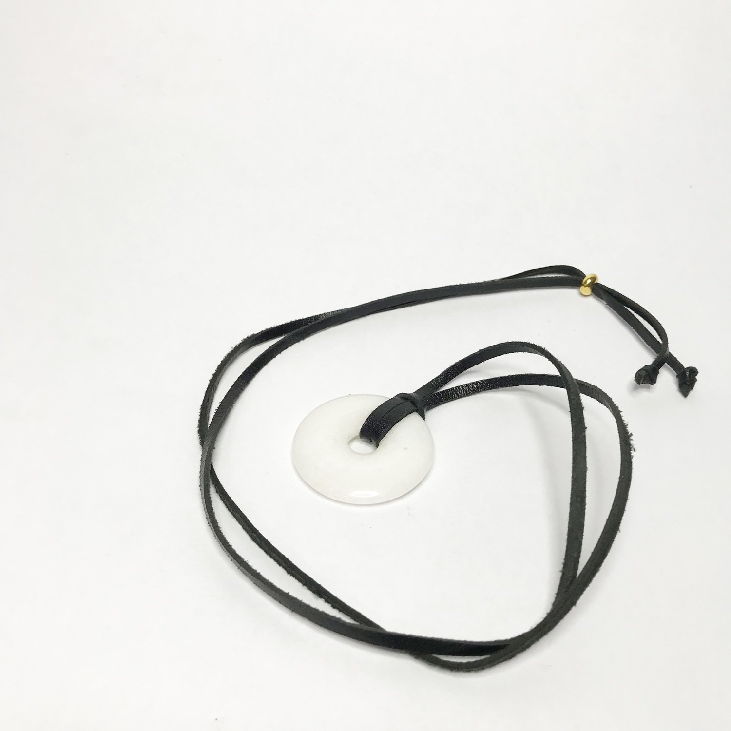 White Agate Ring Black Leather Necklace