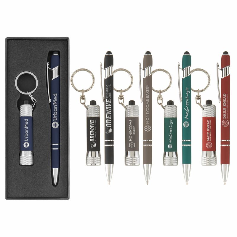 Ellipse & Chroma Softy - Laser Engraved - Metal Pen & Flashlight Gift Set