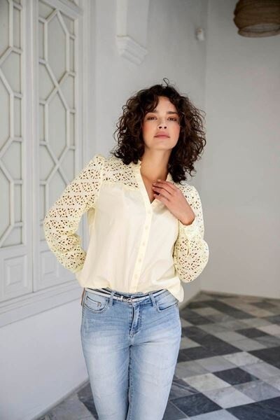 Esqualo Blouse broderie jaune pastel 2414036