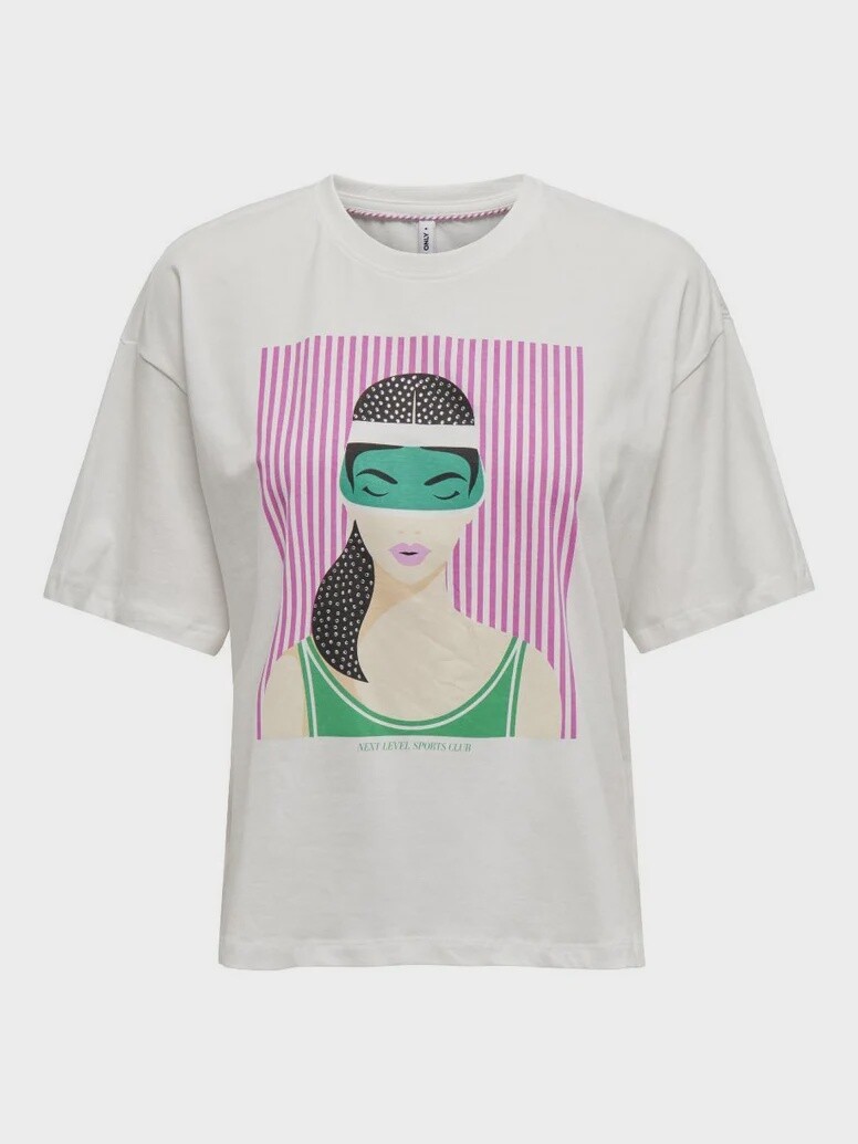 Only T-Shirt ample imprimé visage rose 15320603