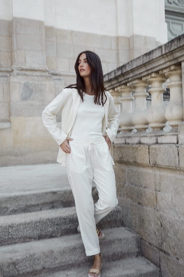 Fransa Pantalon lin blanc 20612011