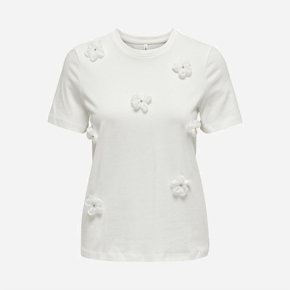 Only T-Shirt blanc fleurs organza 15319085
