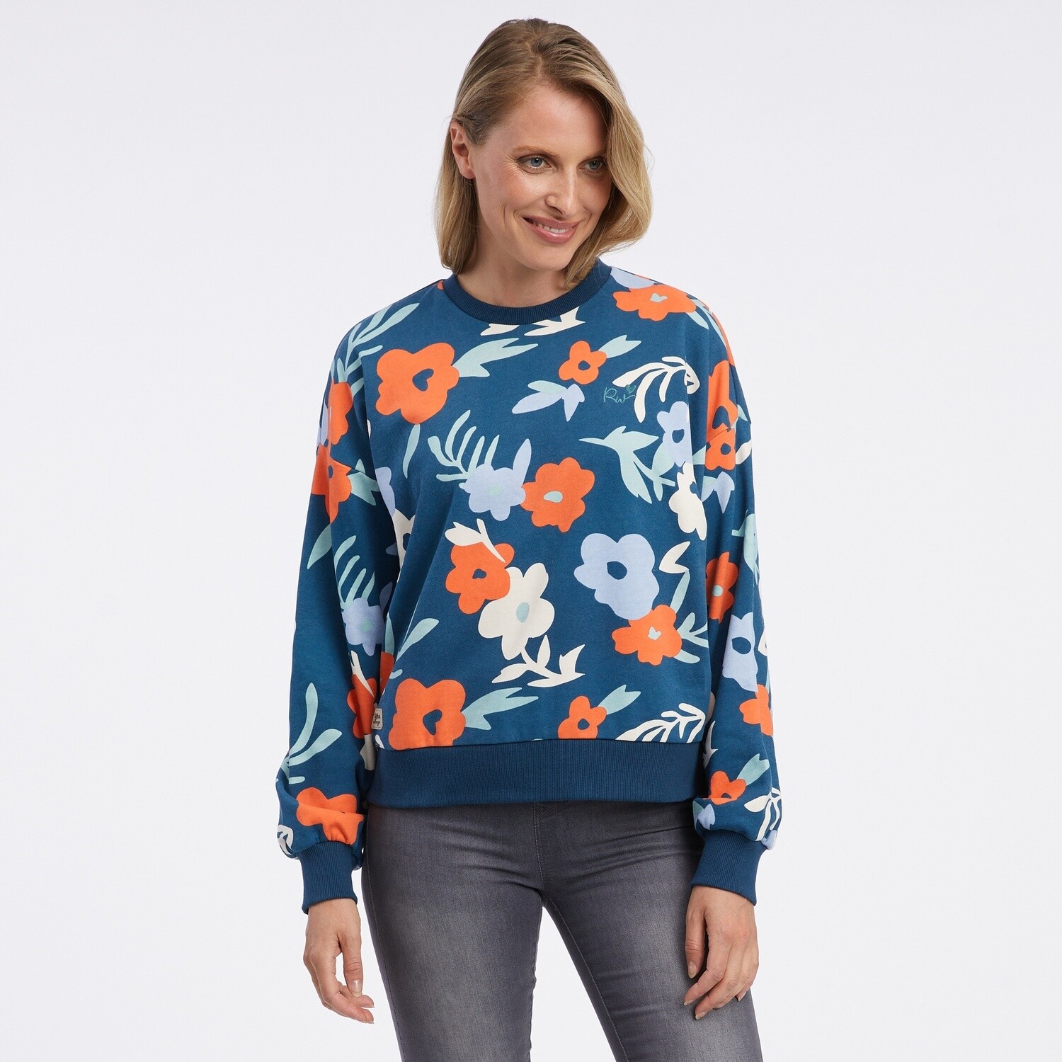 Ragwear Chandail sweatshirt Wuss bleu petrol motif floral 2411-30016