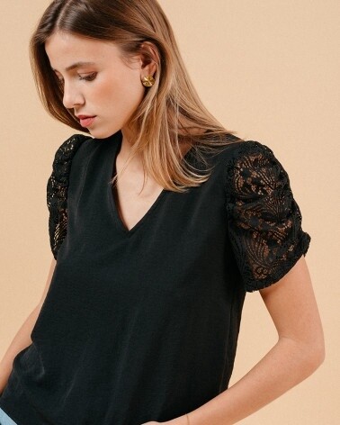 Grace&amp;Mila Chandail noir manches dentelle 12290