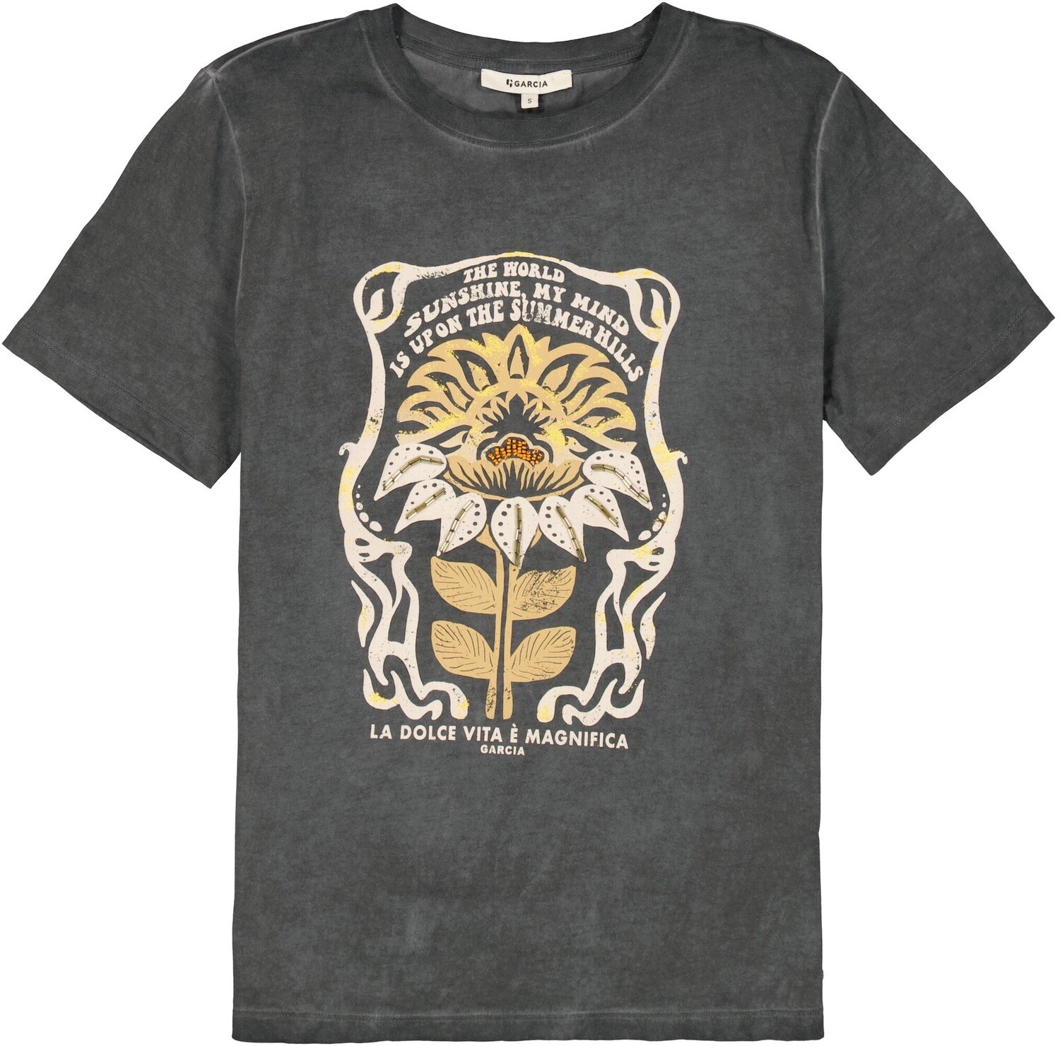 Garcia T-Shirt anthracite design fleur et petites billes N40205
