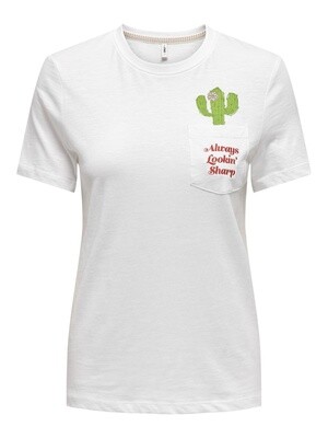 Only T-Shirt blanc manches courtes motif cactus 15320586