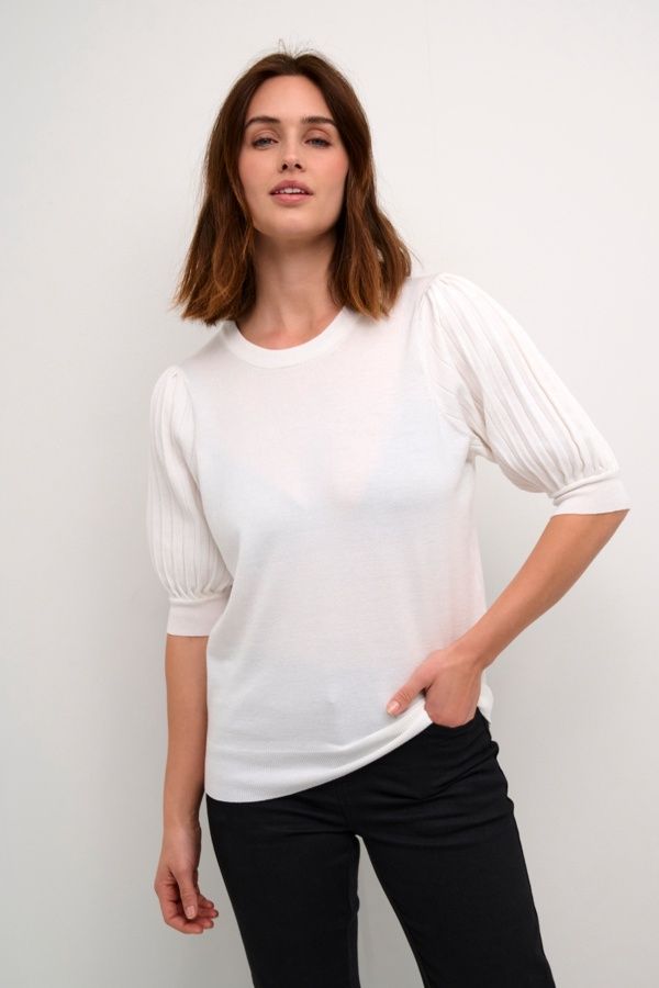 Kaffe Chandail offwhite tricot manches plissées 10508368