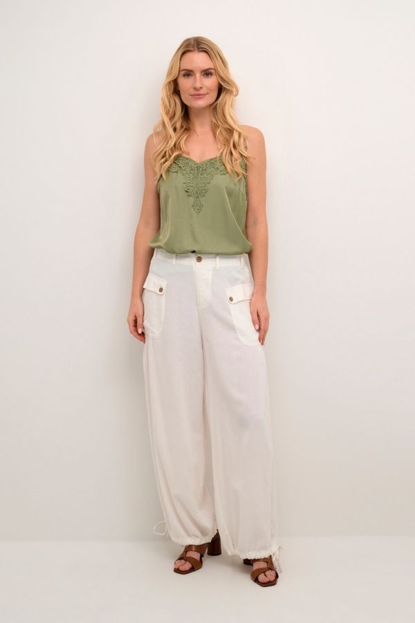 Cream Pantalon offwhite en lin poche à boutons 10612582
