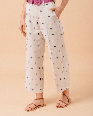 Grace&amp;Mila Pantalon Messina 7/8 brodé géométrique 12535