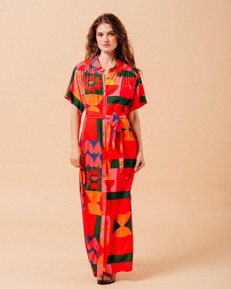 Grace&amp;Mila Robe Miel rouge longue imprimée 12599