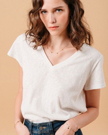 Grace&amp;Mila T-Shirt Monday écru detail lurex 12507