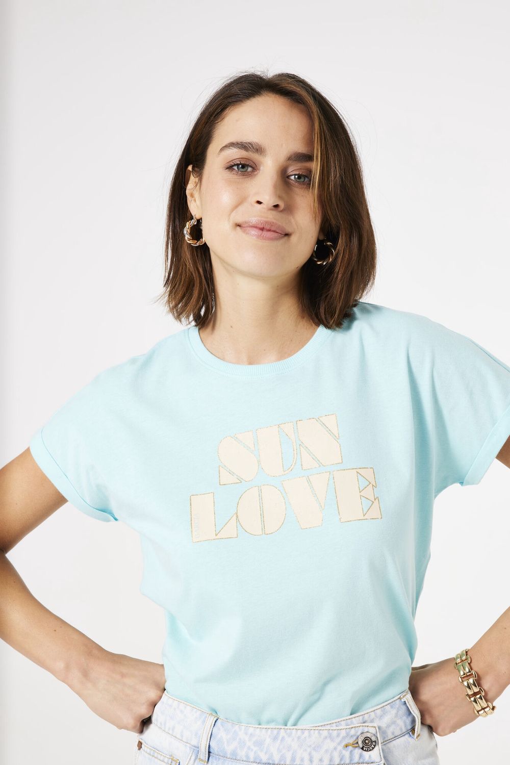 Garcia T-Shirt SUN LOVE turquoise Q40008