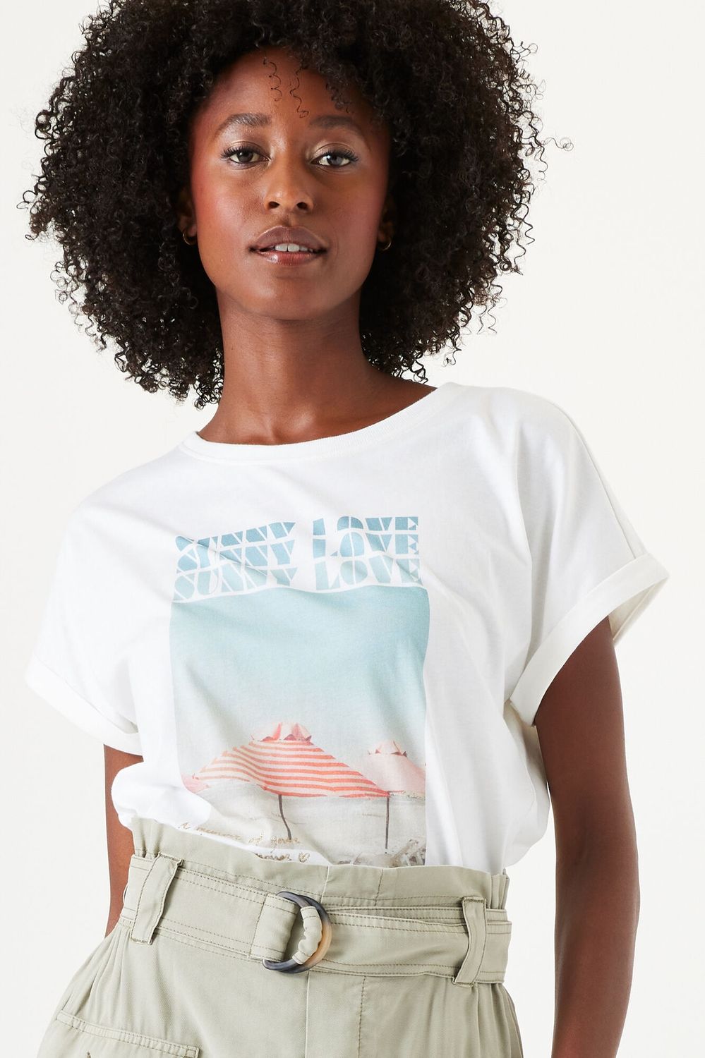Garcia T-Shirt imprimé Sunny Love offwhite Q40008