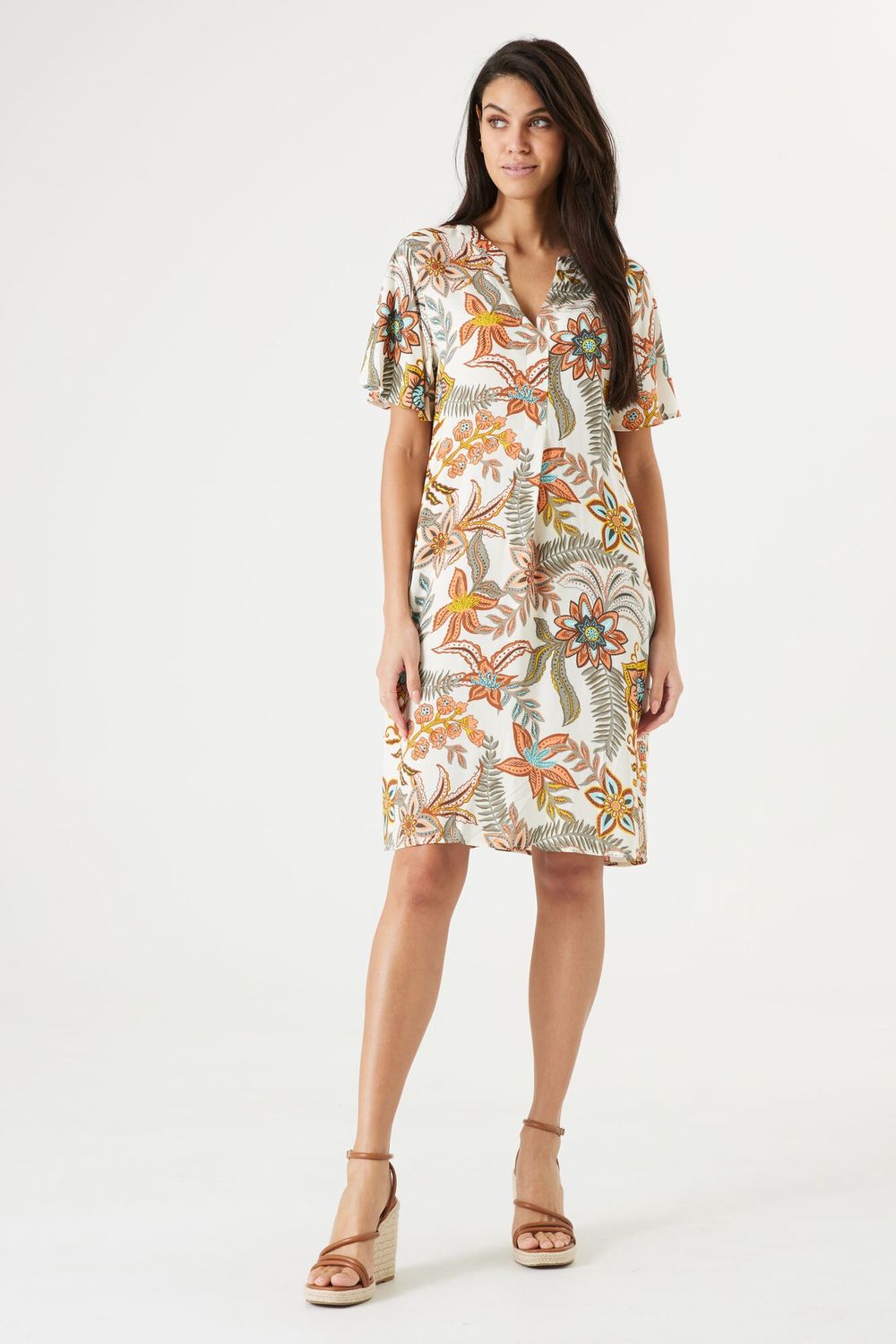 Garcia Robe crème imprimée floral Q40082