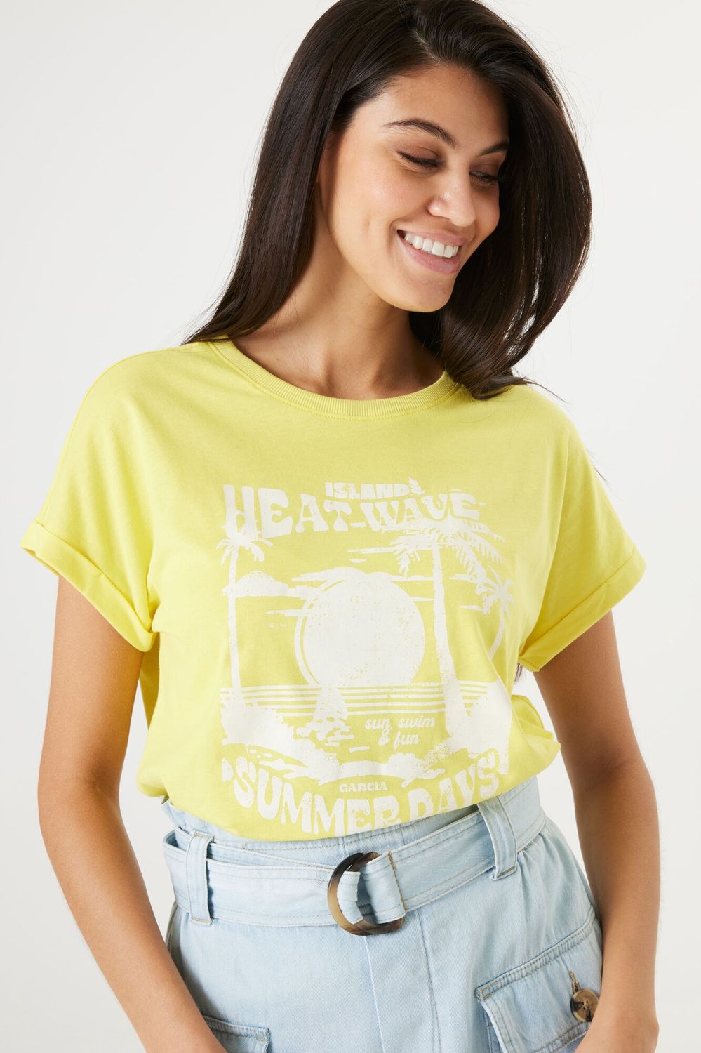 Garcia T-Shirt jaune imprimé R40201