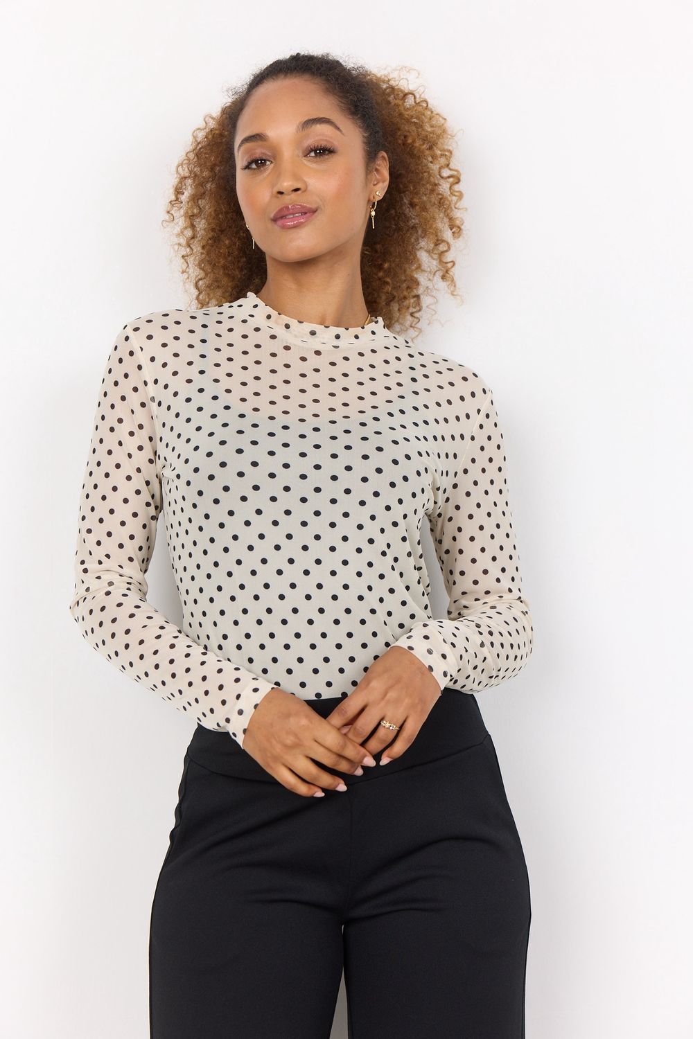 Soya Concept Chandail mesh crème pois noir 26581