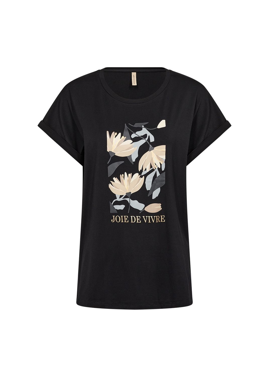 Soya Concept T-Shirt noir motif beige et doré 26626