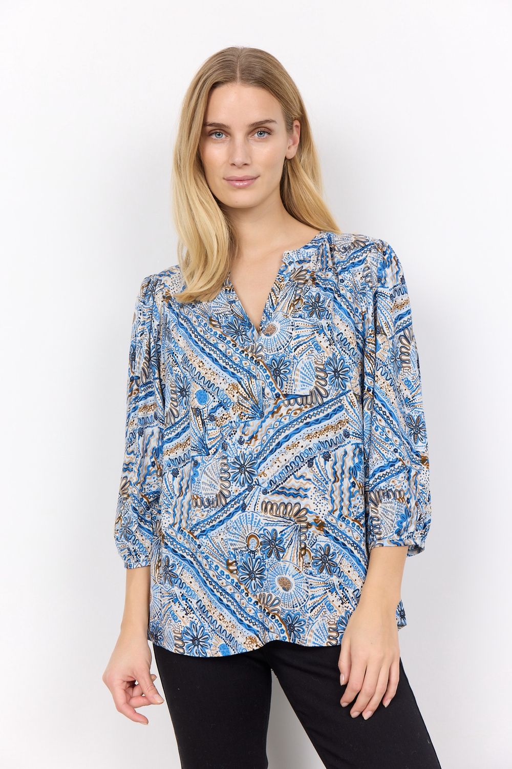 Soya Concept Blouse fleurie bleu/tan 40751