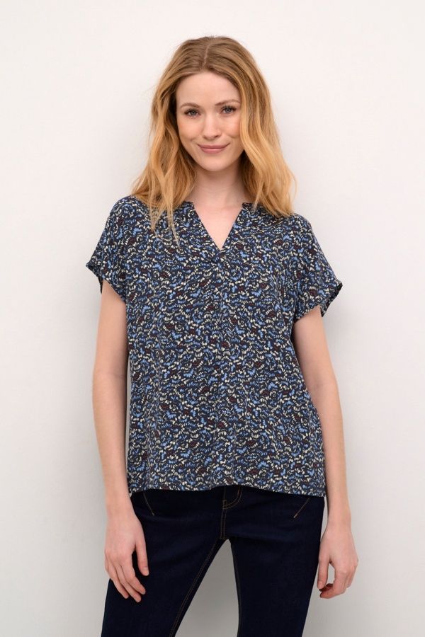 Cream Blouse manches courtes motifs bleu/brique 10611288