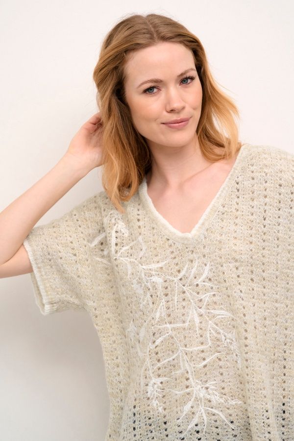 Cream Chandail tricot crème motif fleurs 10612669