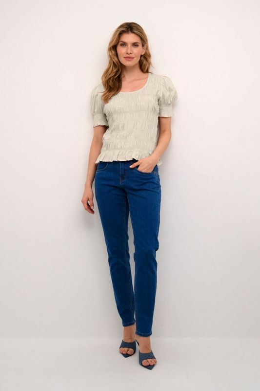 Cream Blouse nid d&#39;abeille manches courtes Crème 10612413